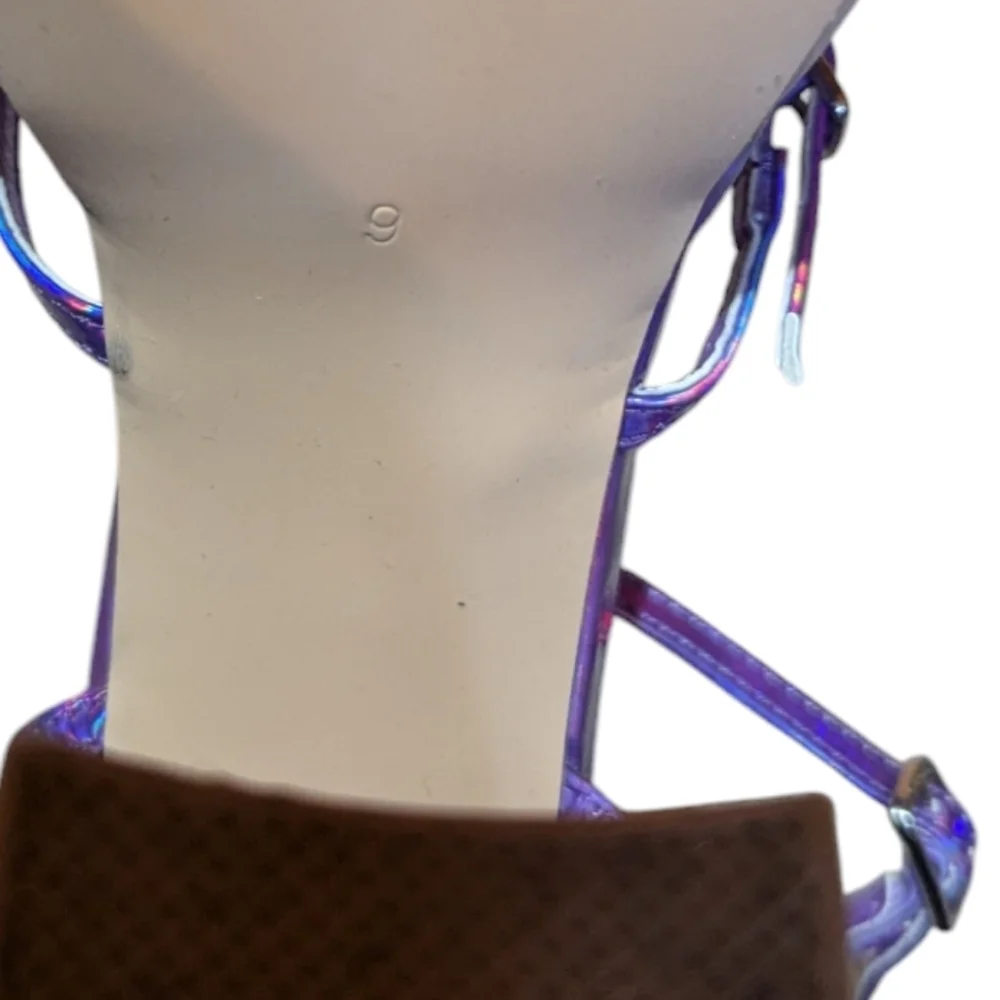 Vivianly Holographic Purple Iridescent Strappy Platform Sandals Heels sz 9 Disco - Picture 7 of 8